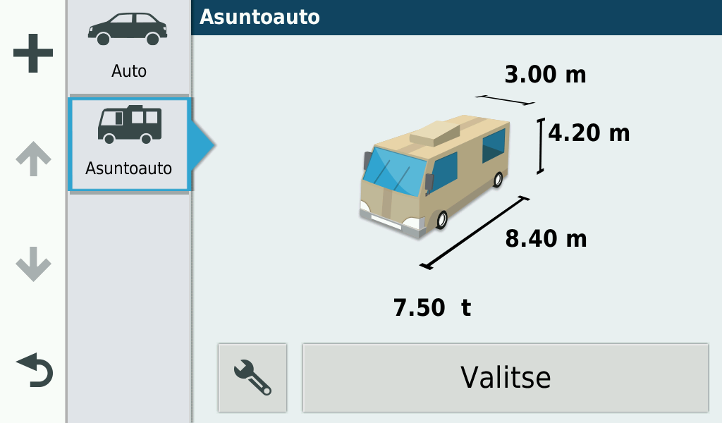 Navigointi suurella autolla tai yhdistelmä ajoneuvolla