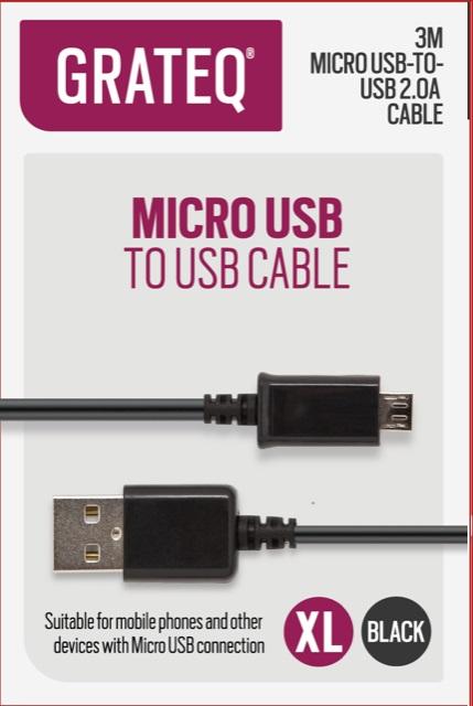 pitkä usb-kaapeli grateg 3m