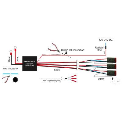 Kytkentäsarja kolmen parkki lisävalon asennukseen, DTP4-liitin