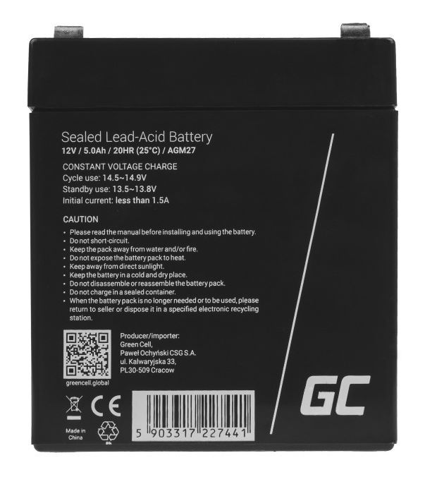 Green Cell AGM akku 12V 5Ah 2