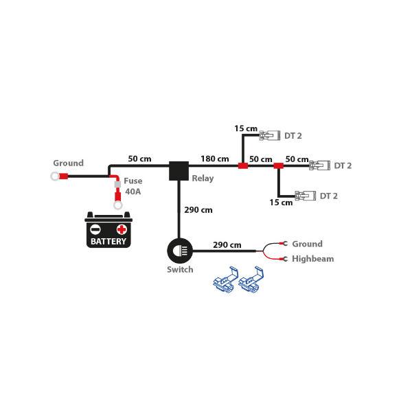 Relejohtosarja kolmelle lisävalolle DT-2 liitin